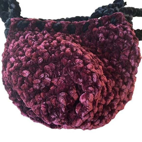 Chunky Knit Hobo Bag Purse Boho Hippie Goth Whimsigoth Handmade Purple Black - Picture 5 of 12